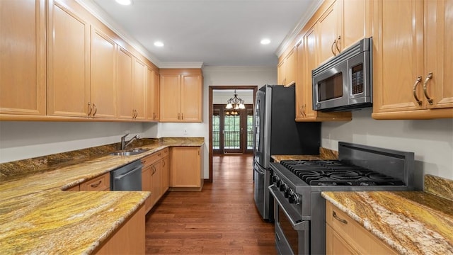 105 Bristol Sq, Ohara, PA 15238 - kitchen featuring stainless steel appliances, dark wood-type flooring, light stone countertops, light brown cabinets, and recessed lighting