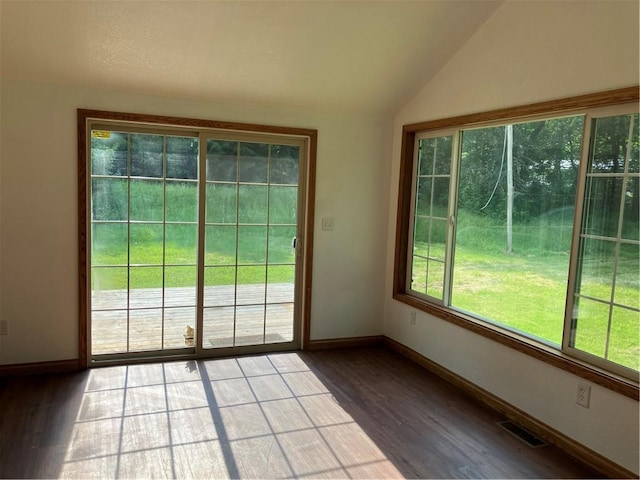 113 Filer Ln, Clay Twp, PA 16001 - doorway to outside featuring wood finished floors and lofted ceiling