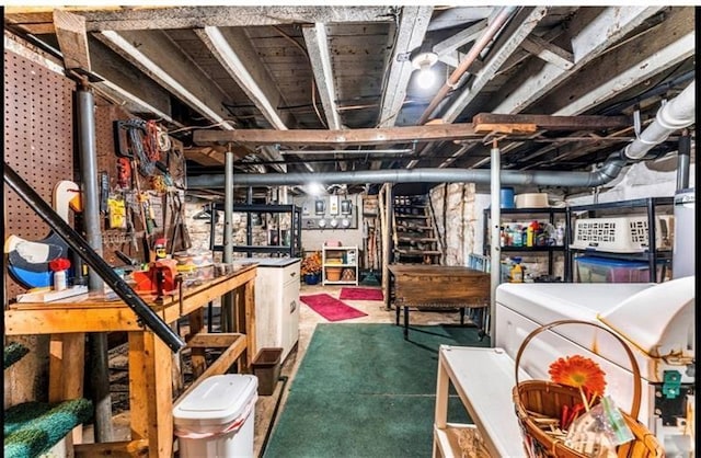 334 E State St, Sharon, PA 16146 - unfinished below grade area featuring a workshop area and washer / dryer