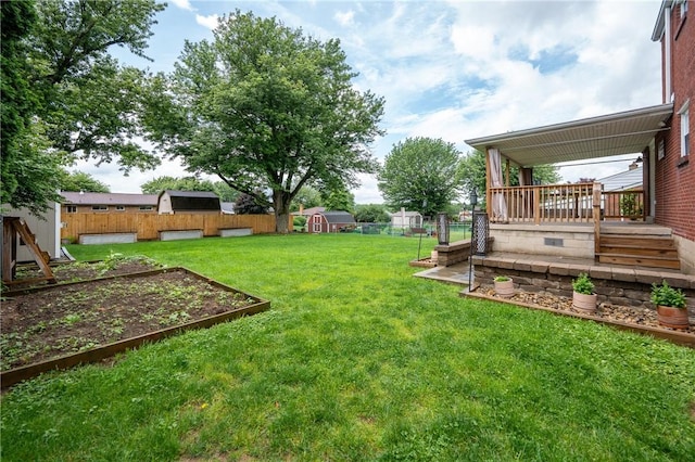 524 Saint Andrews Dr, Hempfield Twp Wml, PA 15601 - fenced backyard featuring a garden, a storage shed, and a deck