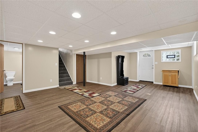 914 E Smithfield St, Elizabeth Twp/Boro, PA 15135 - finished basement with wood finished floors, a drop ceiling, stairs, and recessed lighting