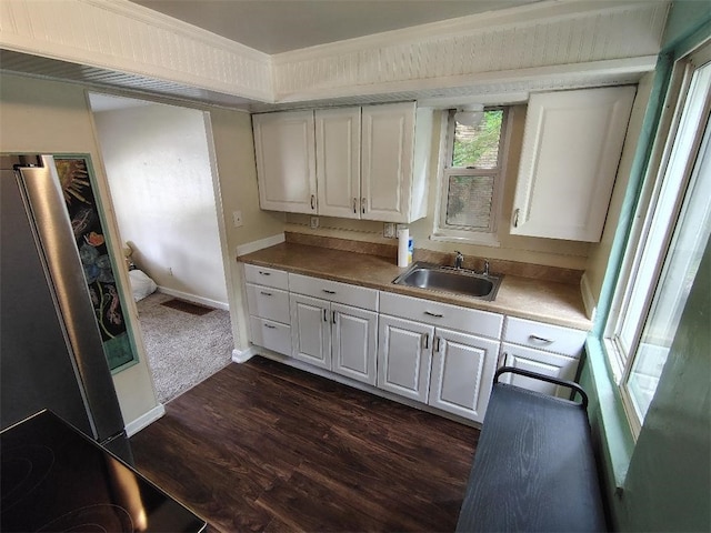 526 Pennwood Dr, Penn Hills, PA 15235 - kitchen with white cabinets, dark wood-style flooring, electric range, and light countertops