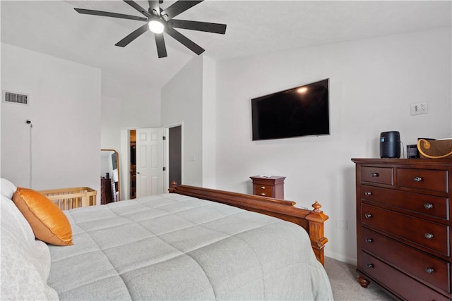 317 Shady Glen Dr, Moon/Crescent Twp, PA 15108 - bedroom featuring lofted ceiling, light colored carpet, and a ceiling fan