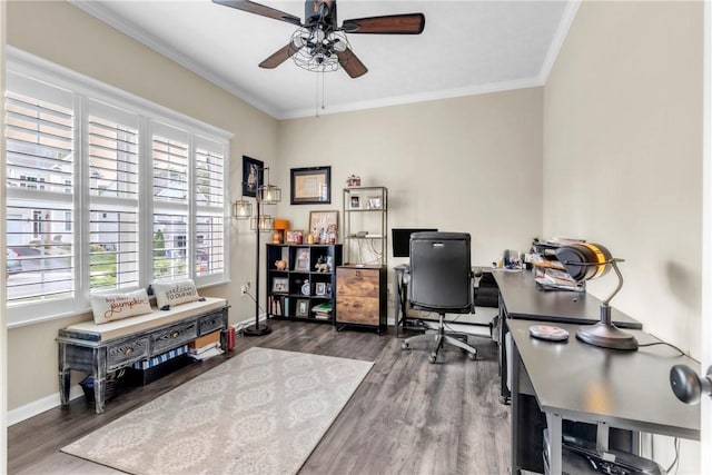201 Millstream Ln, Zelienople Boro, PA 16063 - office space featuring ceiling fan, wood finished floors, and crown molding