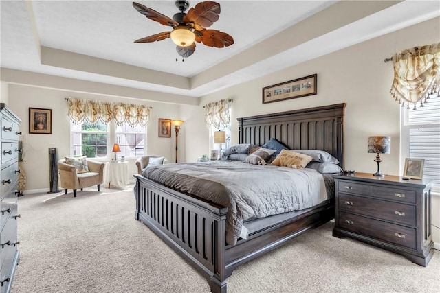 201 Millstream Ln, Zelienople Boro, PA 16063 - bedroom with light carpet, a tray ceiling, and ceiling fan
