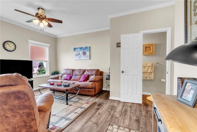 201 Millstream Ln, Zelienople Boro, PA 16063 - living room with ornamental molding, a ceiling fan, and wood finished floors