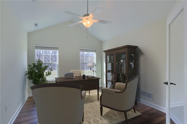 705 Spring Valley Dr, Jackson Twp, PA 16063 - office space with a ceiling fan, wood finished floors, and vaulted ceiling