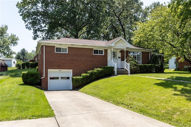 5311 Clearview Ave, Hopewell Twp Bea, PA 15001 - ranch-style home featuring a garage, brick siding, concrete driveway, and a front yard