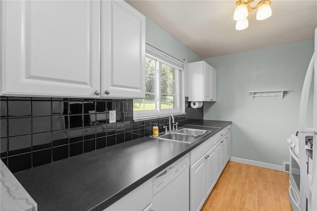 5311 Clearview Ave, Hopewell Twp Bea, PA 15001 - kitchen with white appliances, white cabinetry, decorative backsplash, and light wood finished floors