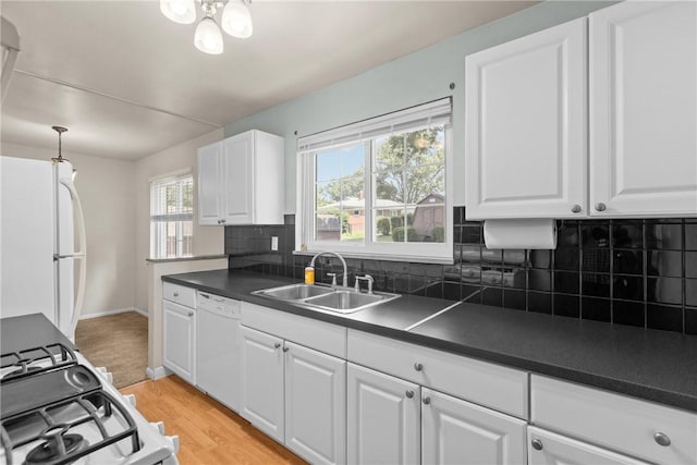 5311 Clearview Ave, Hopewell Twp Bea, PA 15001 - kitchen featuring white appliances, dark countertops, white cabinetry, and tasteful backsplash