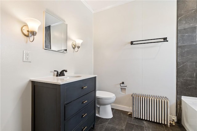 3937 Davis Ave, Munhall, PA 15120 - bathroom featuring radiator heating unit, vanity, a tub to relax in, and crown molding