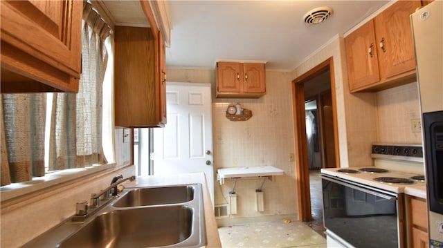 3550 Camp St, Hill District, PA 15219 - kitchen with electric range, light countertops, and ornamental molding