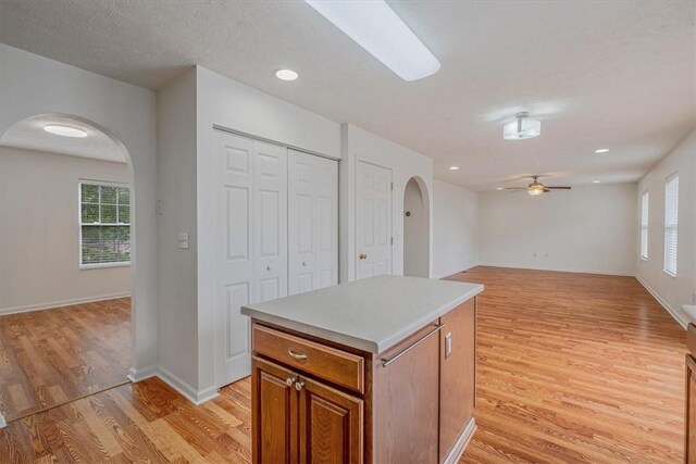 520 Panorama Dr, Cecil, PA 15317 - kitchen featuring arched walkways, light wood-style floors, a ceiling fan, plenty of natural light, and recessed lighting