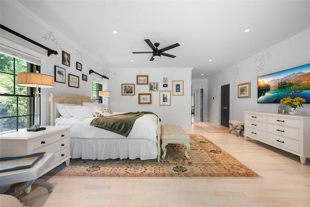 2356 Morrow Rd, Upper St Clair, PA 15241 - bedroom featuring light wood-style floors, recessed lighting, and a ceiling fan