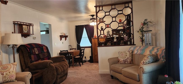 180 Pleasantview Dr, Ohioville, PA 15059 - living area featuring carpet floors, ceiling fan, and crown molding