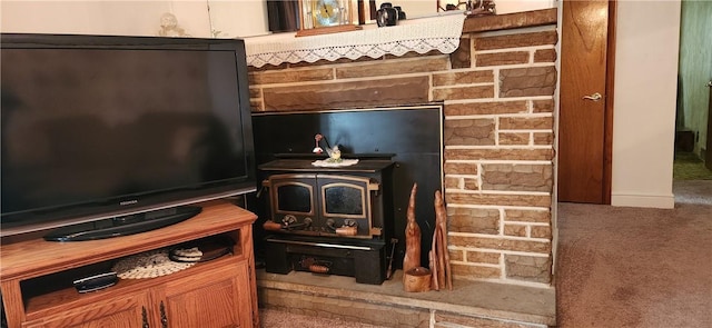 180 Pleasantview Dr, Ohioville, PA 15059 - detailed view of carpet flooring and a wood stove