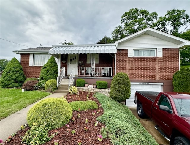 240 Reed St, Lower Burrell, PA 15068 - view of front of home featuring brick siding, a porch, and an attached garage