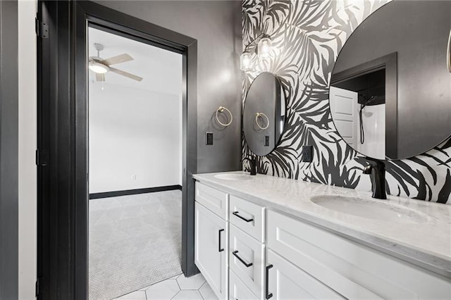 7858 Oscar Ct, North Huntingdon, PA 15642 - full bathroom with double vanity, ceiling fan, and tile patterned floors