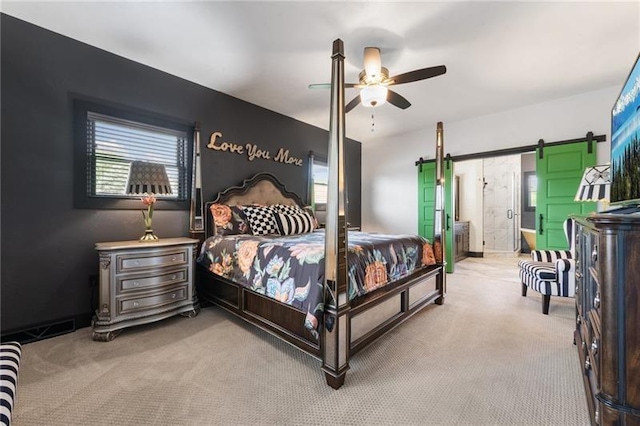 7858 Oscar Ct, North Huntingdon, PA 15642 - bedroom featuring carpet, a barn door, and ceiling fan