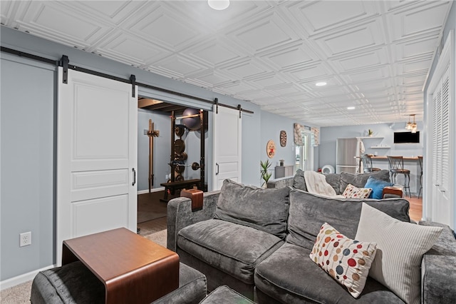 161 Buckingham Dr, Ohio Twp, PA 15237 - living room featuring a barn door, an ornate ceiling, and recessed lighting