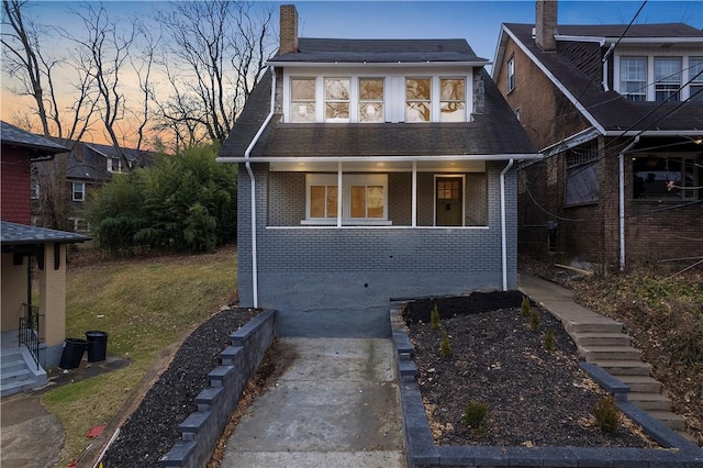 2356 Pittock St, Squirrel Hill, PA 15217 - view of front of home featuring stairs, brick siding, covered porch, and a chimney