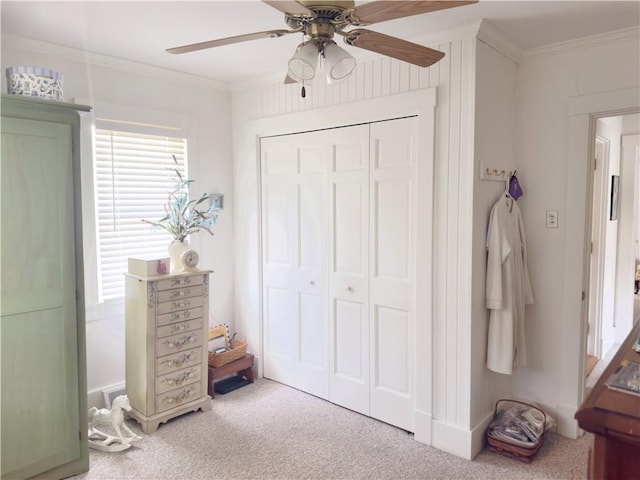 1604 Ross Hill Rd, Patterson Twp, PA 15010 - bedroom featuring ornamental molding, carpet flooring, a closet, and ceiling fan