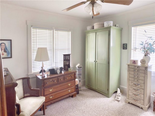 1604 Ross Hill Rd, Patterson Twp, PA 15010 - sitting room featuring ceiling fan, light carpet, and crown molding