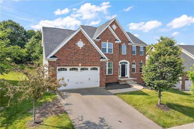 207 Eddie Lewis Dr, Pine Twp Nal, PA 15090 - view of front of property featuring asphalt driveway, brick siding, a front yard, roof with shingles, and an attached garage