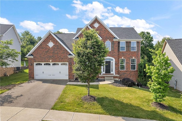 207 Eddie Lewis Dr, Pine Twp Nal, PA 15090 - view of front facade featuring brick siding, asphalt driveway, a garage, a front lawn, and roof with shingles