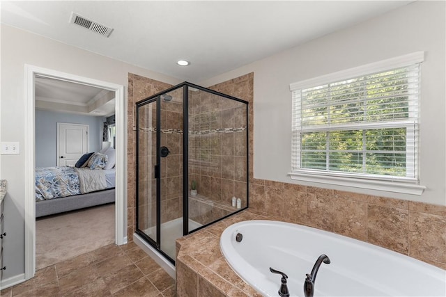 207 Eddie Lewis Dr, Pine Twp Nal, PA 15090 - ensuite bathroom featuring a bath, a shower stall, and crown molding