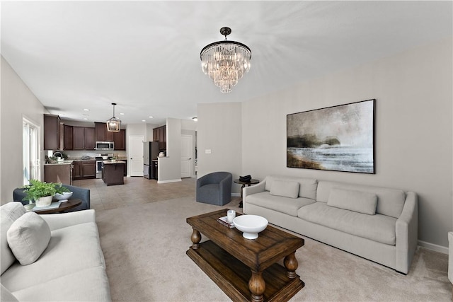 207 Eddie Lewis Dr, Pine Twp Nal, PA 15090 - living room with a chandelier, recessed lighting, and light colored carpet