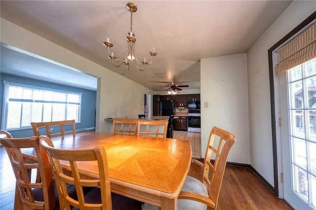 215 Columbia Dr, Center Twp Bea, PA 15001 - dining room with a chandelier, light wood-style floors, and ceiling fan