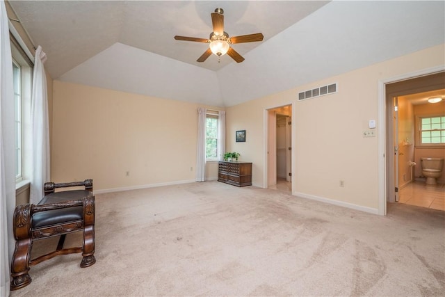 221 William Dr, North Strabane, PA 15317 - unfurnished bedroom featuring carpet floors, ceiling fan, and vaulted ceiling