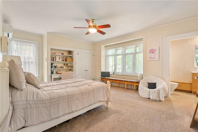 1463 Beechwood Blvd, Squirrel Hill, PA 15217 - bedroom with ornamental molding, multiple windows, an AC wall unit, and carpet floors