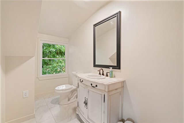 1463 Beechwood Blvd, Squirrel Hill, PA 15217 - bathroom with vanity, marble finish floors, and vaulted ceiling