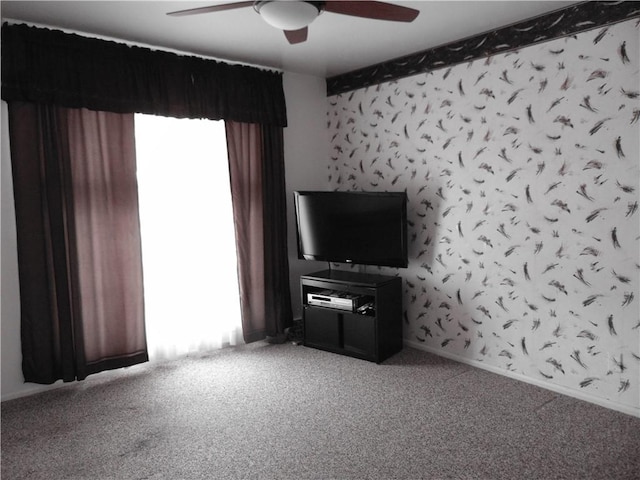 127 Louis Dr, Stowe Twp, PA 15136 - unfurnished living room featuring light carpet and ceiling fan