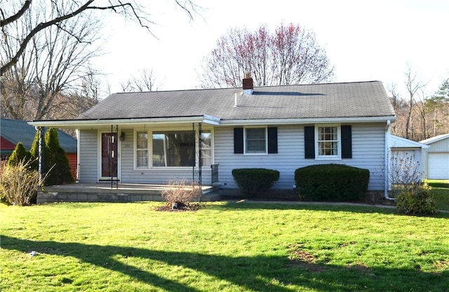 123 Jackson St, Harmony Boro But, PA 16037 - rear view of house featuring covered porch, a chimney, and a lawn