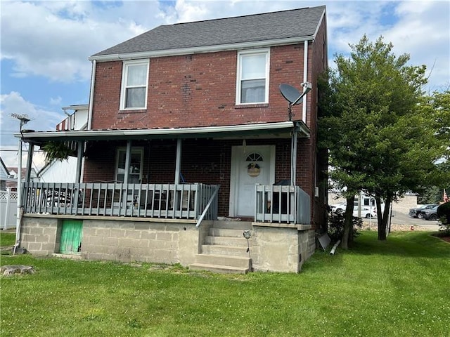 2864 Leechburg Rd, Lower Burrell, PA 15068 - view of property featuring a front yard, covered porch, and brick siding
