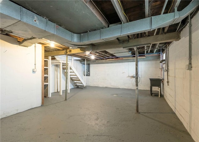 1709 Main St, Aliquippa, PA 15001 - unfinished below grade area with stairway and concrete block wall
