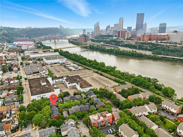 1606 Merriman Ct, South Side, PA 15203 - aerial view of a notable bridge, city skyline, and a nearby body of water