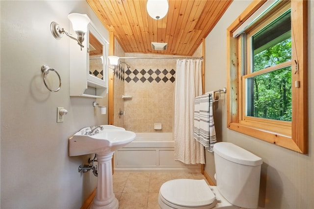125 Timber Ridge Rd, Clinton Twp, PA 16056 - bathroom with tile patterned flooring, wooden ceiling, and shower / bath combo