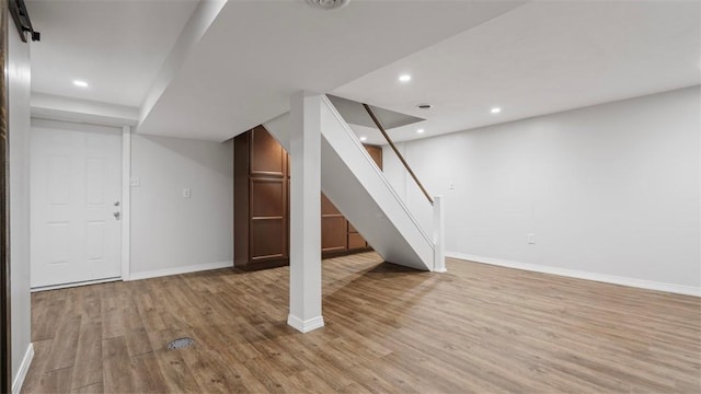 1127 State Route 885, Jefferson Hills, PA 15025 - finished basement featuring light wood-style floors, stairway, and recessed lighting