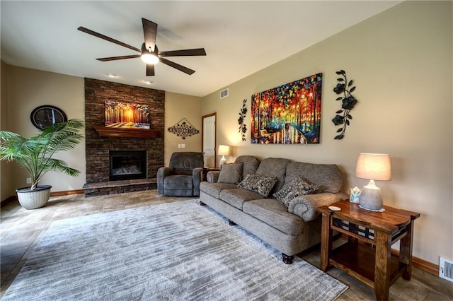 1603 Lori Ln, Hermitage, PA 16148 - living room featuring a ceiling fan and a fireplace