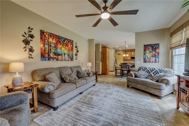 1603 Lori Ln, Hermitage, PA 16148 - living room with a ceiling fan, light tile patterned floors, and recessed lighting