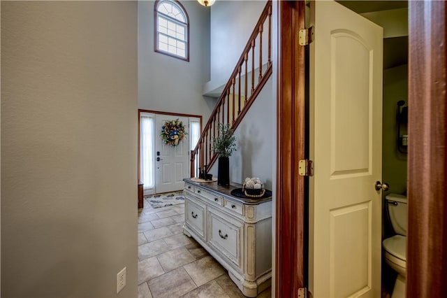 1603 Lori Ln, Hermitage, PA 16148 - foyer with stairs, light tile patterned floors, and a towering ceiling