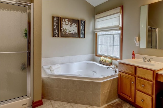 1603 Lori Ln, Hermitage, PA 16148 - full bath with vanity, a shower stall, a tub with jets, and tile patterned flooring