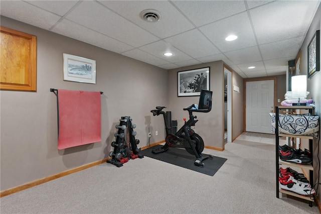 330 Warrick Dr, Seven Fields Boro, PA 16046 - exercise area with light carpet, a drop ceiling, and recessed lighting