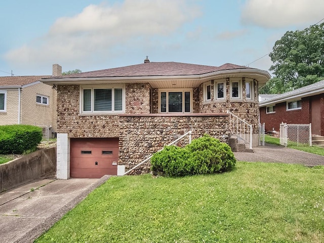 127 Pleasant Hills Blvd, Pleasant Hills, PA 15236 - view of front of property featuring driveway, an attached garage, stone siding, and a chimney