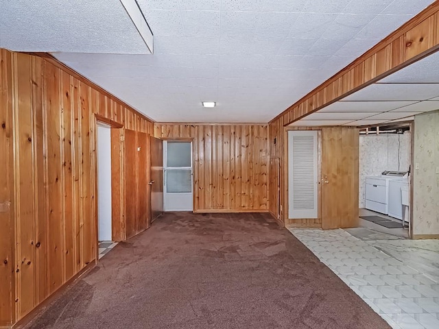 127 Pleasant Hills Blvd, Pleasant Hills, PA 15236 - hallway with washer and dryer, wood walls, and carpet floors