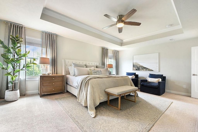 622 Burberry Blvd, Lehigh Twp, PA 16063 - bedroom with a raised ceiling, light colored carpet, and ceiling fan